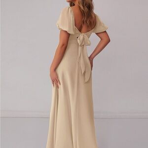 Barbie Azazie 1003 Chiffon-A-Line dress with puff sleeves, color champagne